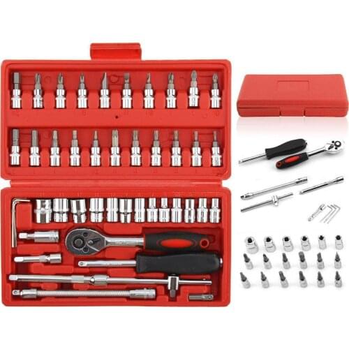 KKMOON 46Pcs Ratchet Wrench Socket Tools Set Metric 1/4'' Drive Screwdriver with Box