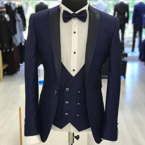 Classic slim Groomsmen Peak Lapel Groom Tuxedos Men Suits Wedding/Prom Best Man Blazer ( Jacket+Pants+Tie+Vest) A222