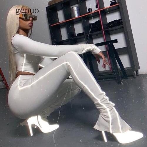 Reflective Stripe Workout Matching Sets Fashion Sporty Casual Women 2 Piece Outfit Long Sleeve Zipper Top And Pants Set