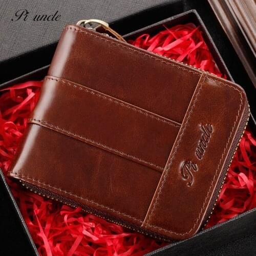 Genuine Leather Mens Short Wallet Mini Retro Cowhide Coin Change Card Bag Cowhide Zipper Walllet Card Holder