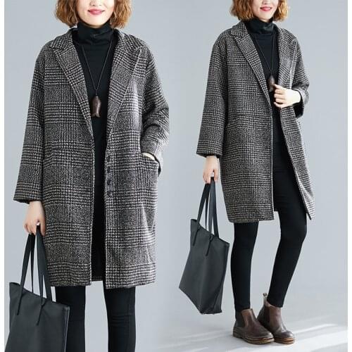 Fashion Womens Coat New 2020 Autumn And Winter Blended Woolen Lattice Jacket Single-breasted Check Wool Jackets Outerwear K713