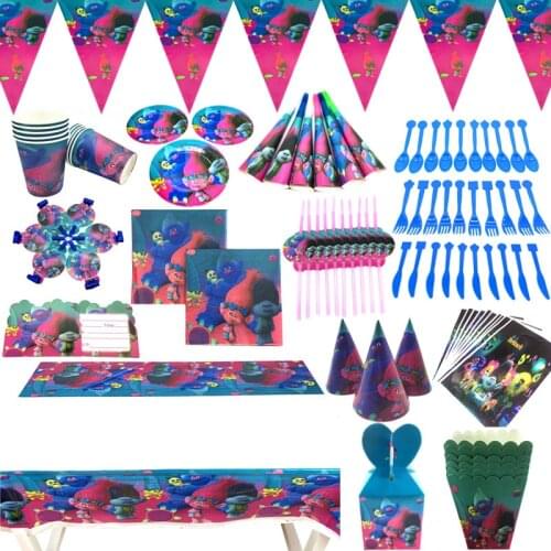 Trolls birthday party ballons number set baby shower trolls party supplies cup plate flag hat trolls poppy party decorations set