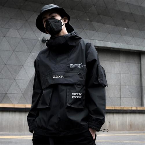 April MOMO 2021 New Black Cargo Jackets Windbreaker Men Streetwear Tactical Jacket Pullover Multi-pocket Male Autumn Hoody Coat