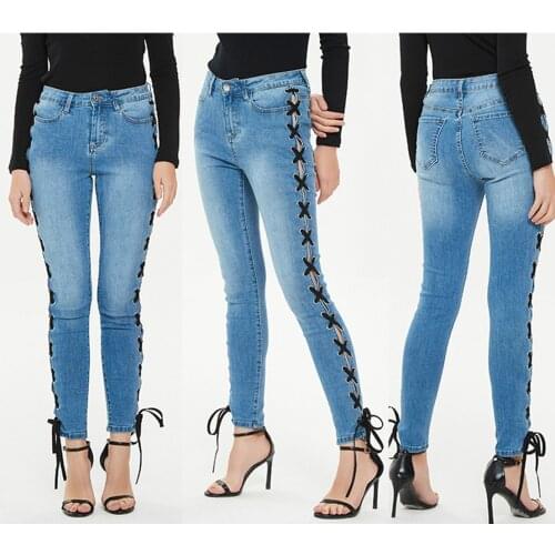 2021 Autumn New Lace Up Jeans Woman Plus Size Stretchy Denim Skinny Pants Trousers For Women Jeans y2k Women Costume Plus Size