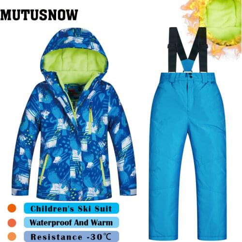 New Ski Suit Boys Childrens Brands High Quality Skiwear Windproof Waterproof Snow Warm Child Winter Thick Snowboard Suits LXQ