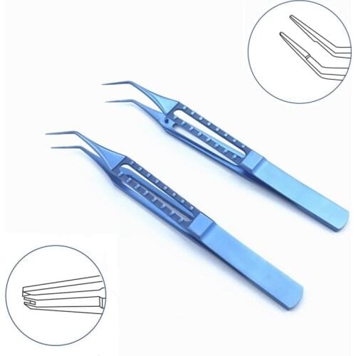 Ophthalmic Tweezers with 6mm tying platform Angle Forcep Flat handle Dental