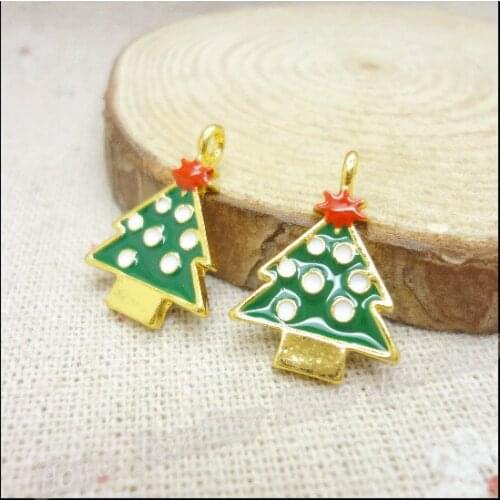 Wholesale 25PCS Gold-color Christmas Tree Charms Pendant Fit Bracelets Necklace DIY Metal Jewelry Making