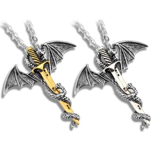 Animal Dragon Necklace Sword With Dragon Pendant Necklace Men Choker Necklace Metal Jewelry Gift
