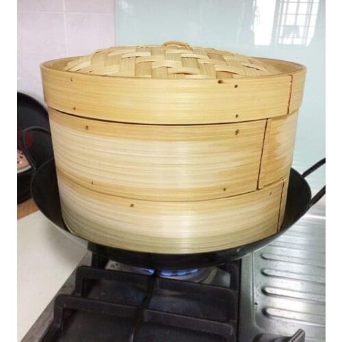 Chinese commercial food bamboo steamer large bambinos steamer household buns mandoo leaf rice cage cover lid cookware 40cm 45cm