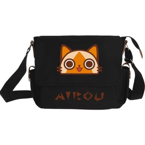 Anime Monster Hunter Rise Cat Casual Handbag Zipper Shoulder Bag Crossbody Book School bags Messenger Bag Cosplay