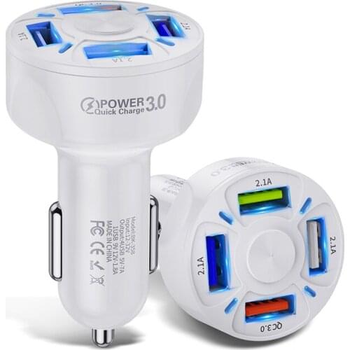 QC3.0 Fast Charge Mini Mobile Phone Charger Car Adapter 4 Port Multi-Functional USB Luminous Fast Charging Car Charger Brand New