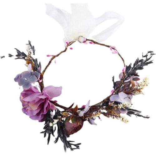Adjustable Pruple Fantasy Flower Crown Womens Floral Crown Headpiece Photo Props for Wedding Festivals Party Beach