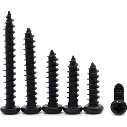 Black Mini Micro M1.2 M1.4 M1.7 M2 M2.2 M2.6 M3 M3.5 M4 Phillips Cross Carbon Steel Pan Head Self-Tapping Electronic Screws