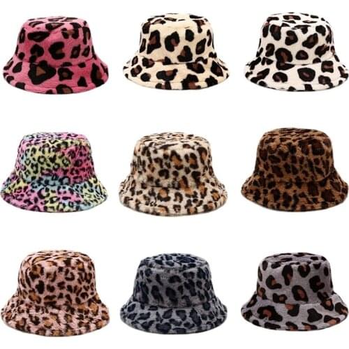 2021 Winter Bucket-Hats Female Casual Versatile Leopard Print Thickened Windproof Fisherman Hat Fur Soft Warm Basin Cap Tide