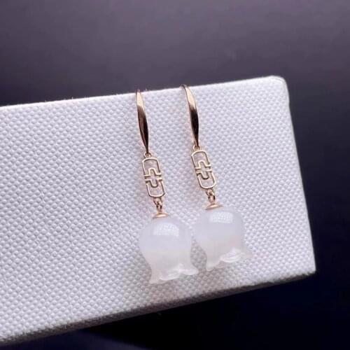 SHILOVEM 18k yellow gold real Natural white Jasper drop earring classic fine Jewelry women wedding gift 8*10mm myme08106652hby
