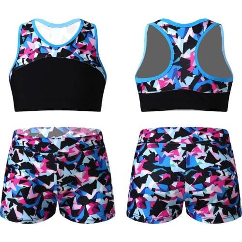 2Pcs Kids Girls Sport Suit Workout Outfits Sleeveless Racer Back Cropped Top and High Waist Shorts Set for Running Gym Exercise