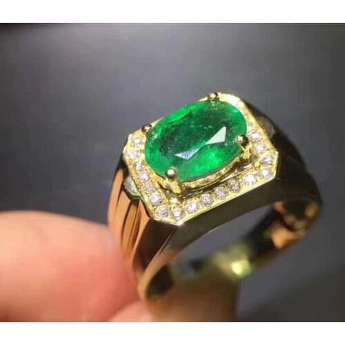 Natural and Real emerald ring Man Ring Free shipping 925 sterling silver 5*7mm gemstone Fine jewelry