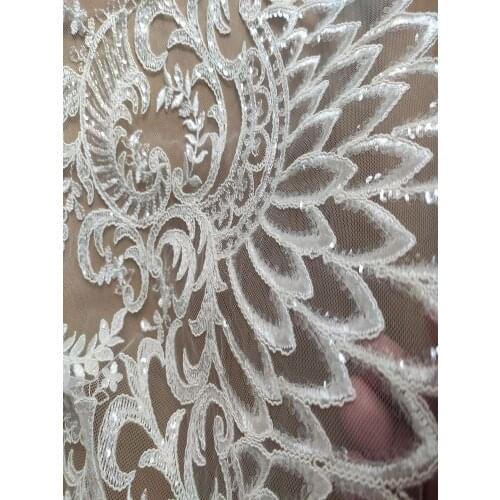 Ivory Wedding Dress Lace Fabric Material Sequins Luxury Lace Ivory Lace With Sequin Trimming Border