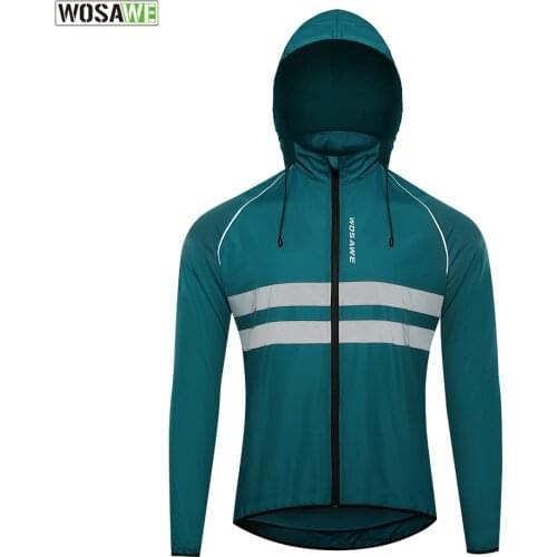 WOSAWE Windproof Cycling Jackets Hooded Mens Biking Waterproof Cycle Clothing Bike Long Sleeve Jersey Reflective Vest Wind Coat