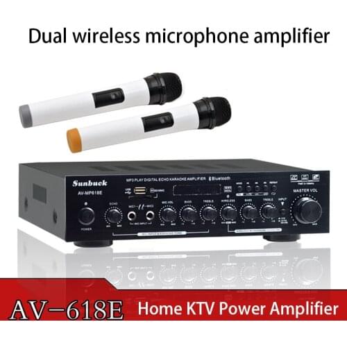 300W 220V 2.0 Channel Power Amplifier Hifi2.0 Wireless Microphone Power Amplifier Radio Bluetooth USB Card Power Amplifier
