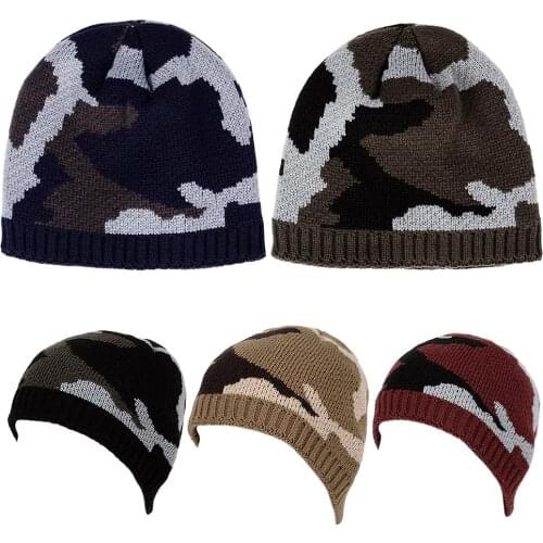 Thicken Fleece Lining Army Camouflage Hat For Men Hunting Winter Hat Warm Knit Camo Ski Hiking Caps Winter Climbing Fishing