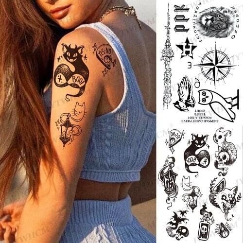 Halloween Waterproof Temporary Tattoo Sticker Heart Gun Angel Flash Tattoos Tiger Characters Body Art Arm Fake Tattoo Women Men