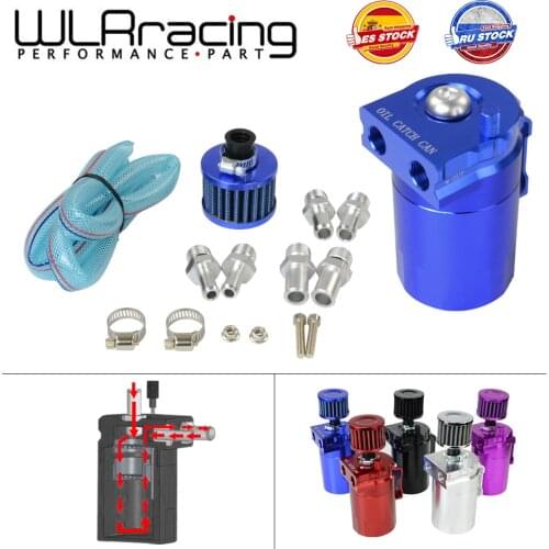 WLR - Baffled Aluminum Oil Catch Can Reservoir Tank / Oil Tank With Filter Universal 9mm / 13mm / 15mm fittings WLR-TK64