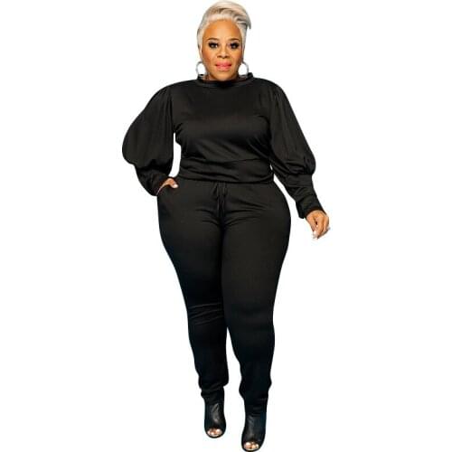 Plus Size Clothing For Women Knitted Sweater Autumn Winter Casual Two Piece Set Lantern Long Sleeve Tops Matching Pants Outfits