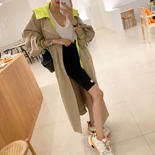 Ladies Long Trench Coat Khaki Women 2021 Autumn Windbreaker Long Sleeve Hooded Loose Casual Outwear Plus Size Oversize