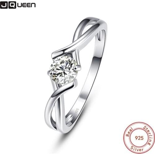 JQUEEN Concise Personality Silver Color Rings Trendy White CZ Elegant Finger For Women Wedding Engagement Jewelry Gift