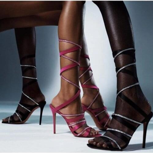 Sandalias de verano para mujer, con banda estrecha y punta cuadrada,11CM tacones altos, correa cruzada, Tanga, diseño en forma