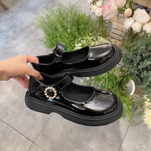 One Word Buckle Mary Jane Womens Shoes Spring And Summer New All-Match Round Toe Shallow Mouth Large Size Small Leather Shoes
