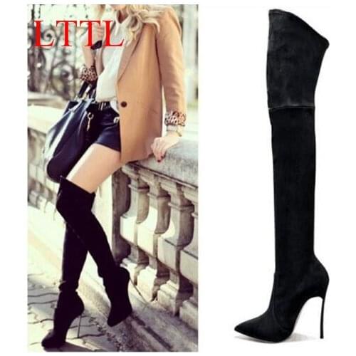 LTTL Bottes Femmes Winter Women Thigh High Boots Pointed Toe Over-the-knee Women Slim High Boots Metal High Heel Women Shoes