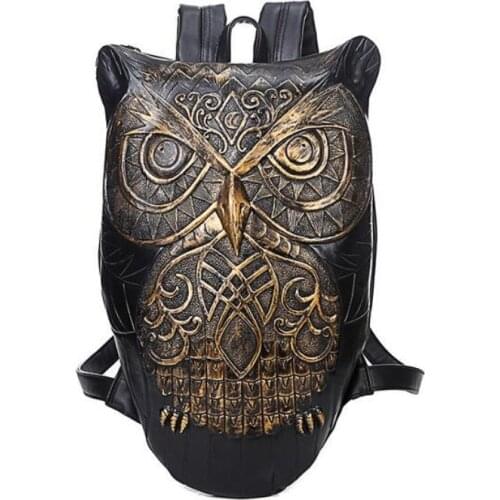 Women Backpack School Bags Cool Black PU Leather Cartoon Owl Backpack Female Bag