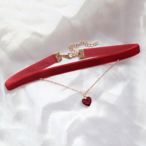 Harajuku Black Red Velvet Necklace Cute Heart Pendant Choker Collar for Women Girls Fashion Korean Style Party Jewelry FSN03