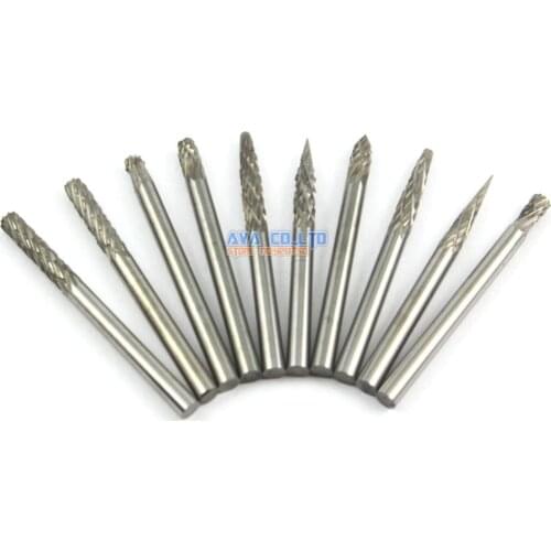 1 Set 10 Pieces 3mm Tungsten Carbide Burr Rotary Cutter File Double Cut 3mm Shank