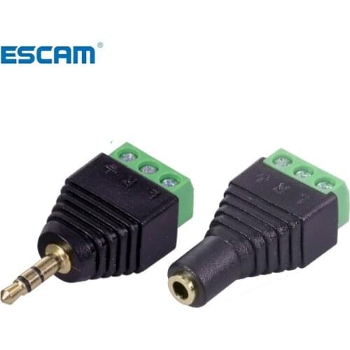 10PCS CCTV Phono Plug Jack 3 Poles 3.5mm Male / Female to 3 Pins AV Screw Balun Terminal Adapter 3 Pin 3.5mm AV Connector