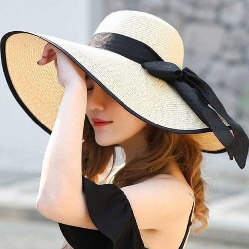 2021 Summer Large Brim Straw Hat Floppy Wide Brim Sun Cap Bowknot Beach Foldable Hats New Fashion Hats for Women chapeau femme