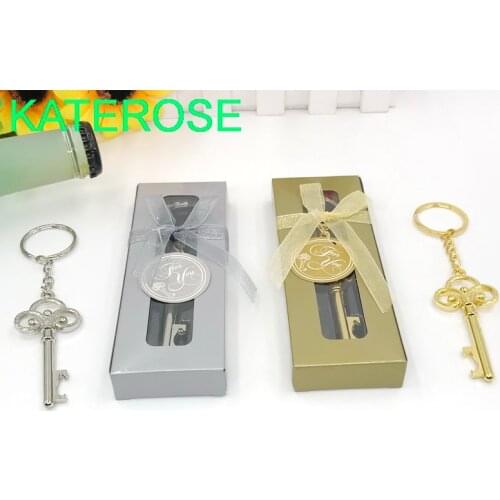 24PCS Gold/Silver Key Keychain Beer Opener Portable Key Bottle Openers in Gift Box Wedding Party Giveaway Bridal Shower Favors