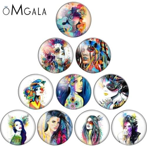 Watercolor Women Art Paintings 8mm/10mm/12mm/18mm/20mm/25mm Round photo glass cabochon demo flat back Making findings