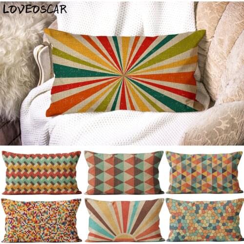 Ins Ethnic Yellow Retro Plaid Abstract Geometry Art Rectangular 30x50 Cushion Cover For Home And Comfort Coussin Sofa Decorative
