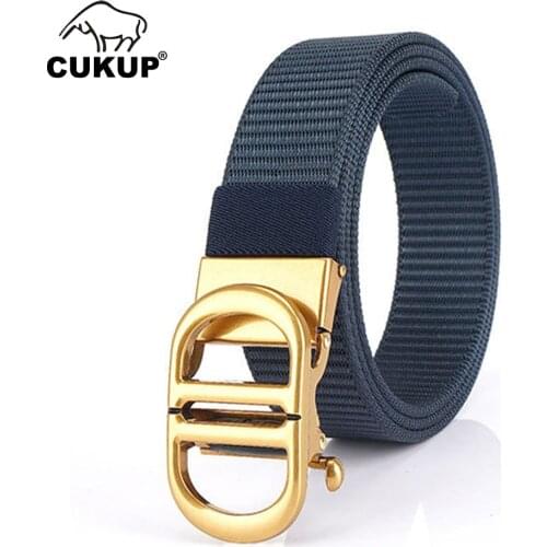 CUKUP 2020 Mens Design Double D Automatic Buckle Metal Quality Blue Nylon & Canvas Belts Men Jean Accessories 35mm Wide CBCK276