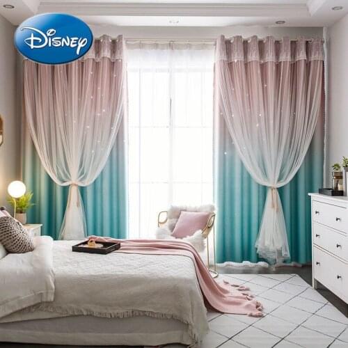 Disney Princess Wind Curtain Shading Bedroom Girl Princess Wind Cloth Gauze One Hollow Star Double Gradient Color