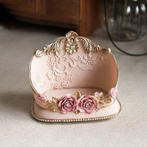 European retro pastoral resin rose flower card holder business card storage display stand mobile phone holder home decoration