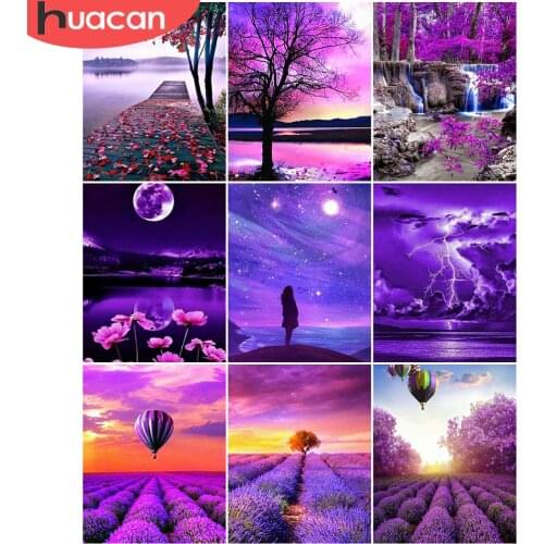 HUACAN Pictures By Numbers Tree Scenery Frame Painting By Numbers Purple Landscape On Canvas DIY Home Decoration DIY Gift