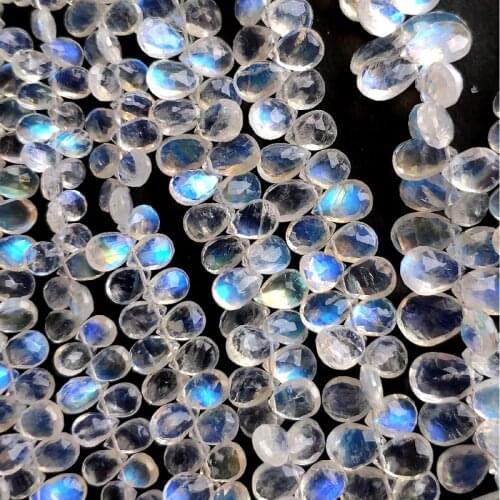 ICNWAY 1bead Natural Moonstone 4x6mm-8x12mm Perforated Drop Faceted Flat Beads for Jewelry Making Necklace Earring Bracelet