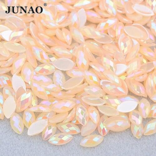 JUNAO 3*6mm 4*8mm Horse Eye Light Peach AB Color Candy Flatback Rhinestone Non Hot Fix Crystal Strass DIY Decoration Stones