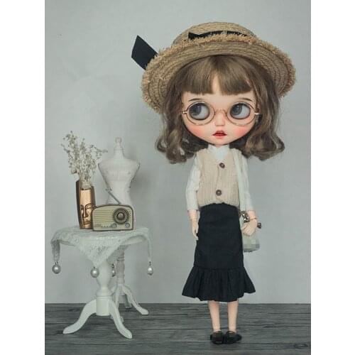 Blyth Vest Cardigan Doll Cupcake Skirt (Fit Ob, Holala,Pullip,ICY,JerryB, BJD, MMK, 1/6Doll)