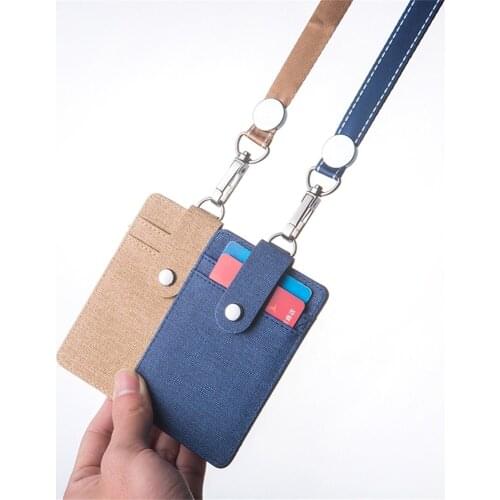 2020new ID Card Holder PU Leather Neck Strap High Quality Passport Employee 3 Pockets Badge For Student Nurse (standard size)