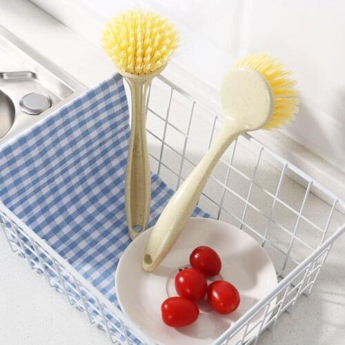 Wheat Straw Kitchen Long-Handled Pot Cleaning Brush Can Be Hung Multifunction Convenient Practical Kitchen Utensil Brush